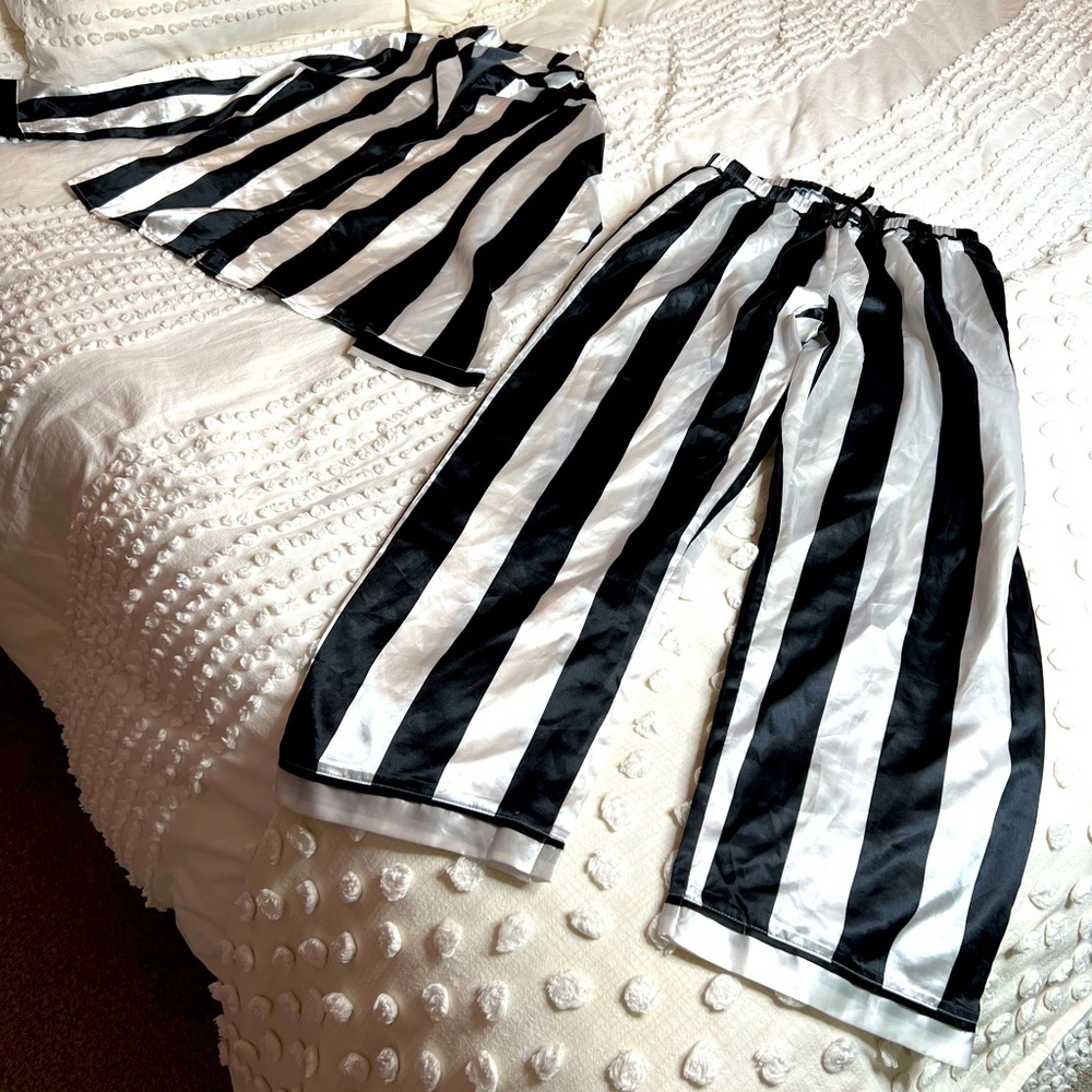 Black and White Striped Pajama Set